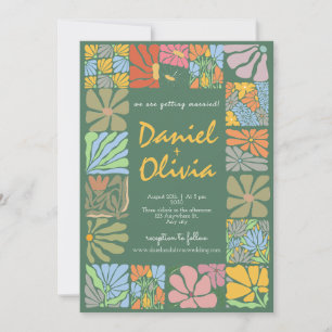Vintage Flower Colourful Retro Wedding Invitation