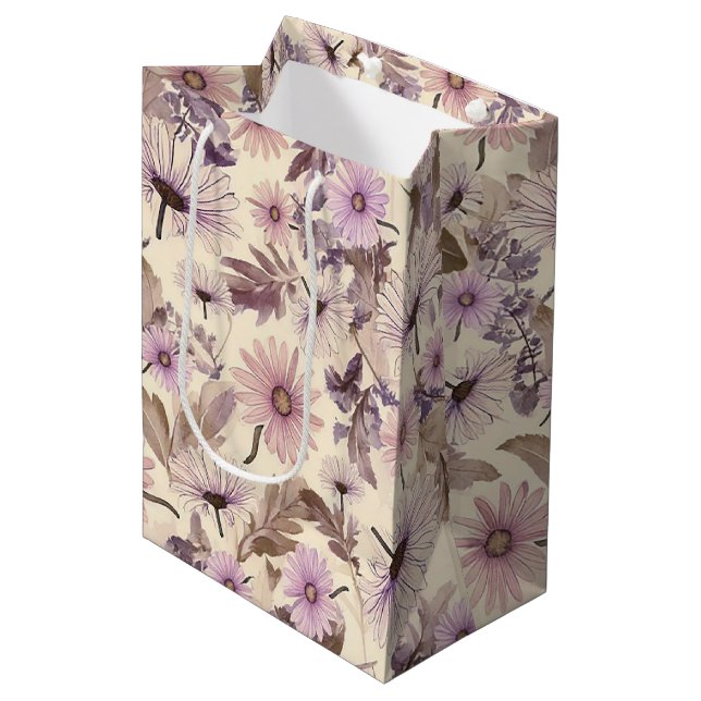 Vintage Flower Design  Medium Gift Bag (Front Angled)