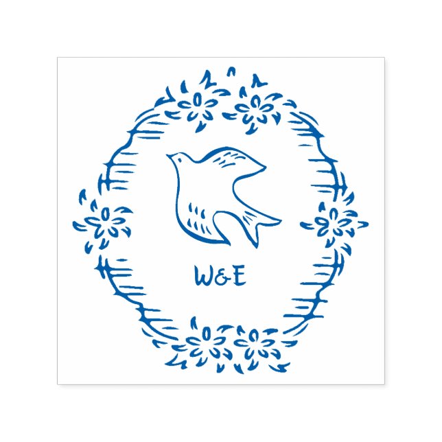 Vintage Flower Dove Wedding Monogram Self-inking Stamp (Design)