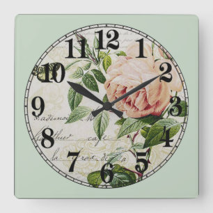 Vintage Flower Drawing Square Wall Clock