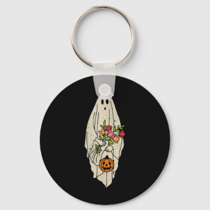 Vintage Flower Floral Ghost Cute Funny Halloween C Key Ring