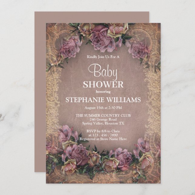 Vintage Flower Framed Baby Shower Invitation (Front/Back)