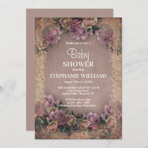 Vintage Flower Framed Baby Shower Invitation