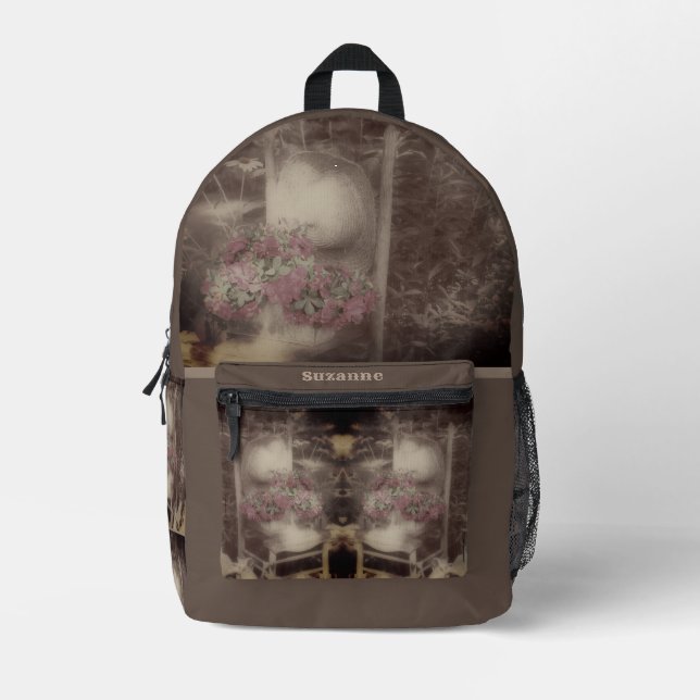 Vintage Flower Garden Chair Personalised Printed Backpack (Front)
