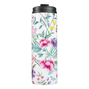 Vintage Flower Garden Rainbow Butterfly white Thermal Tumbler