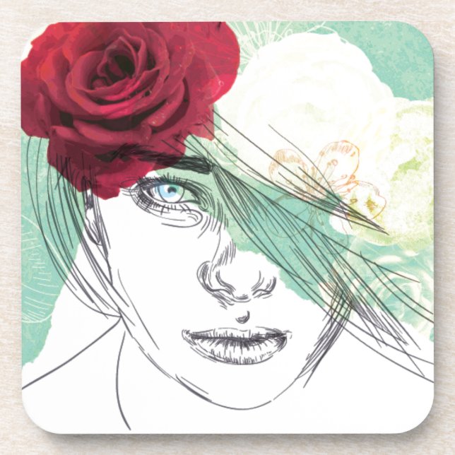 Vintage flower girl illustration coaster (Front)