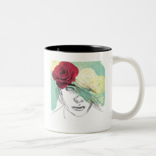 Vintage flower girl illustration Two-Tone coffee mug