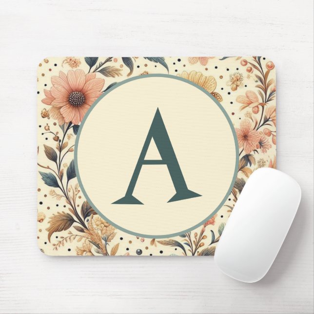 Vintage Flower Medley : Custom Initial Mouse Pad (With Mouse)