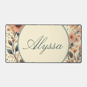 Vintage Flower Medley : Custom Name Desk Mat