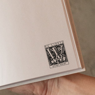 Vintage Flower Monogram Letter Book Ex Libris  Rubber Stamp