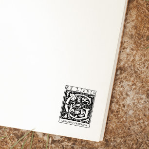 Vintage Flower Monogram Letter Book Ex Libris  Rubber Stamp