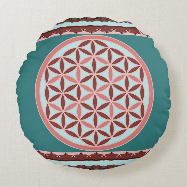 "Vintage Flower of Life"  Round Cushion
