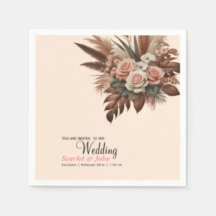 Vintage flower pampas grass wedding napkin