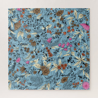 Vintage flower pattern, blue background. jigsaw puzzle