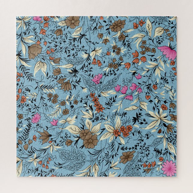 Vintage flower pattern, blue background. jigsaw puzzle (Vertical)
