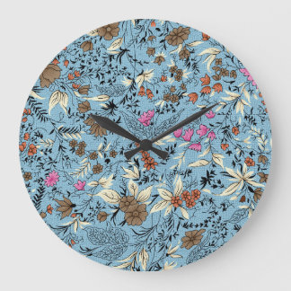Vintage flower pattern, blue background. large clock