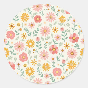 vintage flower pattern classic round sticker