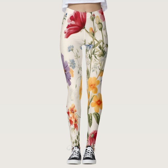 vintage flower pattern in soft colours  leggings (Front)