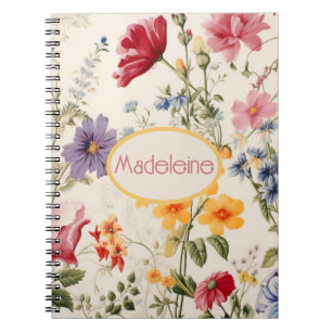 vintage flower pattern in soft colours with name notebook