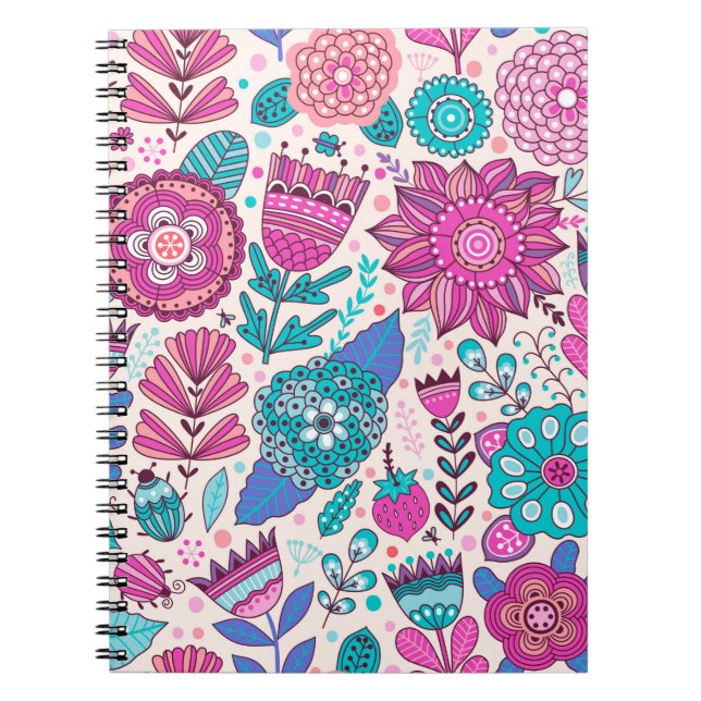 Vintage flower pattern. Seamless botanic texture,  Notebook (Front)