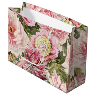 Vintage Flower Peony + Lily Pattern Illustration Large Gift Bag