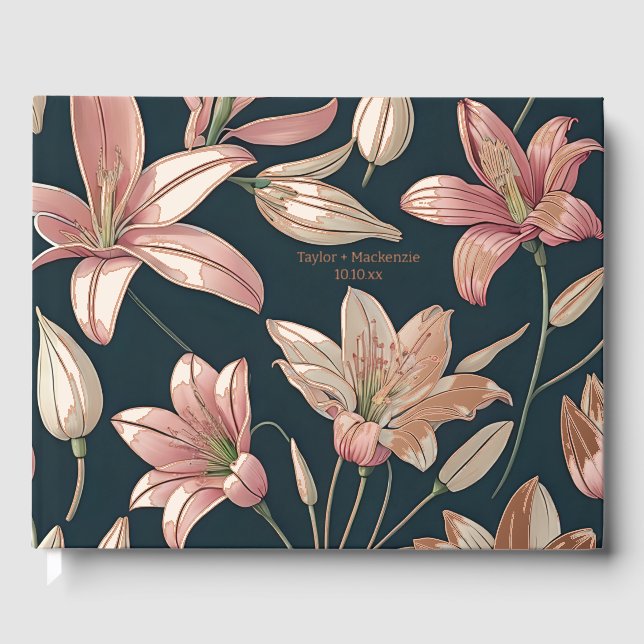 Vintage Flower Personalised Wedding Real Foil Guest Book (Front)