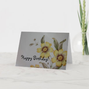 Vintage Flower Plate, Happy Birthday! Card