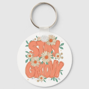 Vintage Flower Power and Daisy Graphic Key Ring