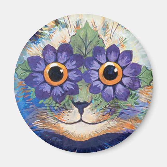 Vintage Flower Power Hippie Cat Magnet (Front)