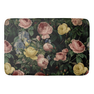 Vintage Flower Roses and Iris Pattern-Dark Dreams Bath Mat