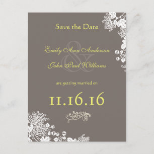 Vintage Flower Save the Date Driftwood Grey Yellow Announcement Postcard