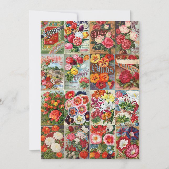 Vintage Flower Seed Packets Garden Collage Invitation (Front)