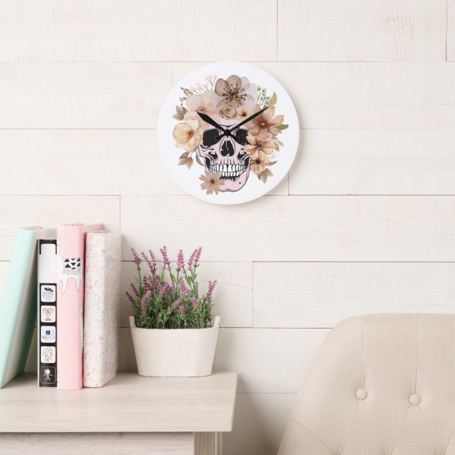 VINTAGE FLOWER SKULL LARGE CLOCK (Reading Room)