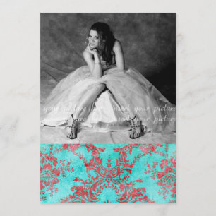 Vintage Flower Sweet 16 Party Photo Card Red Blue