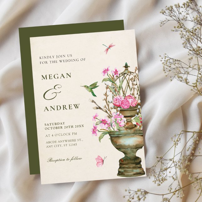 Vintage flower vase bouquet garden wedding  invitation (Creator Uploaded)