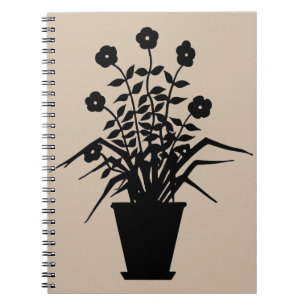 Vintage Flowering Plant Silhouette Dark Vanilla Notebook