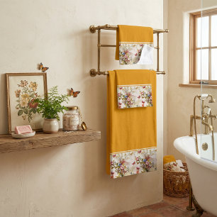 Vintage flowers and butterflies bath towel set