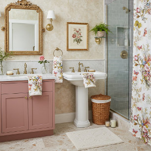 Vintage flowers and butterflies bath towel set