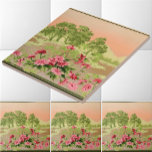Vintage Flowers and Hills Landscape Frieze Border Tile<br><div class="desc">This is a digitally enhanced print of an antique 1905 - 1915  landscape border frieze of trees against hills and flowers in the foreground.</div>