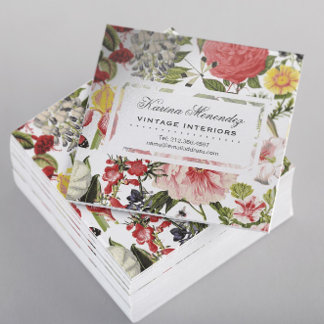 Vintage Flowers and Insects Garden Floral Square B Mini Business Card