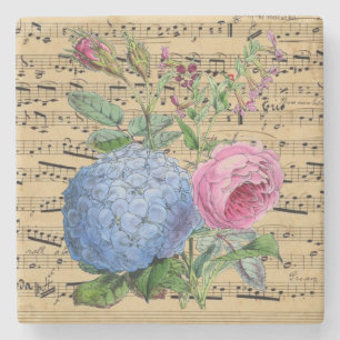 Vintage Flowers and Notes Stone Coaster