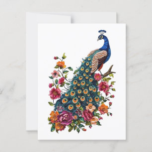 Vintage flowers and peacock postcard