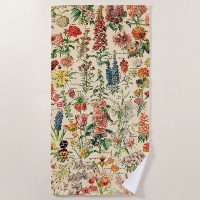 Vintage Flowers Beach Towel (Front)