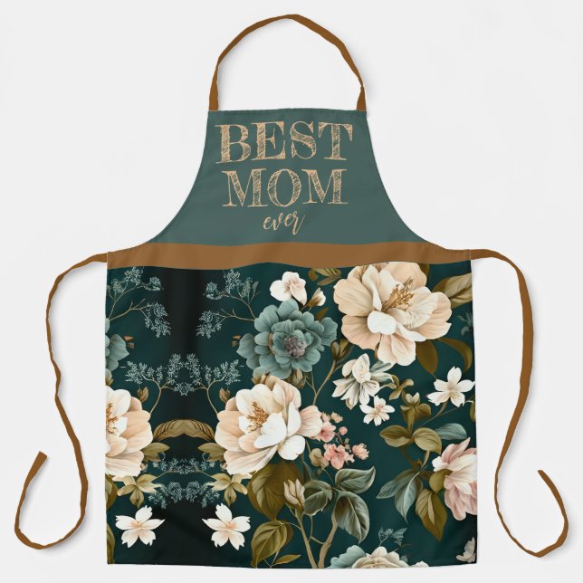 VINTAGE FLOWERS "BEST MOM EVER"  APRON (Front)