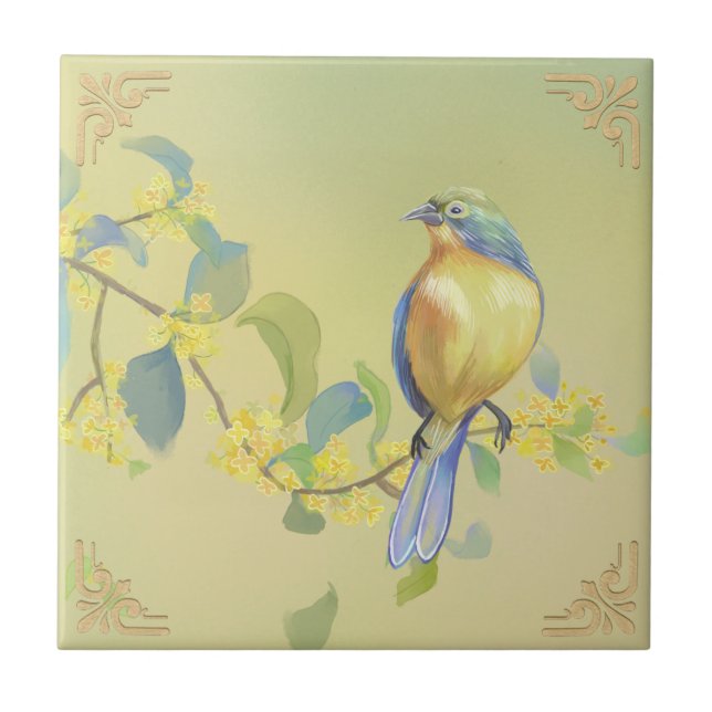 Vintage Flowers & Birds Aviary Art Tile (Front)