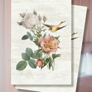 Vintage Flowers Birds Botanical Ephemera Decoupage Tissue Paper