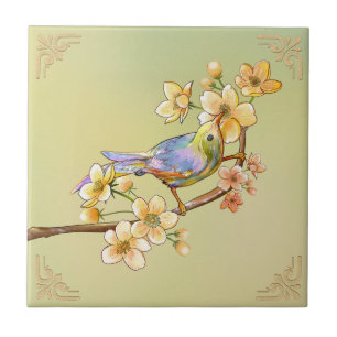 Vintage Flowers & Birds Home Decor Ceramic Tile