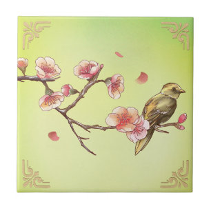 Vintage Flowers & Birds Home Decor Ceramic Tile