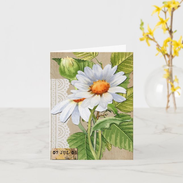 Vintage Flowers Birthday Card (Yellow Flower)