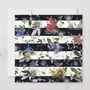 Vintage Flowers Black White Stripes Thank You Card